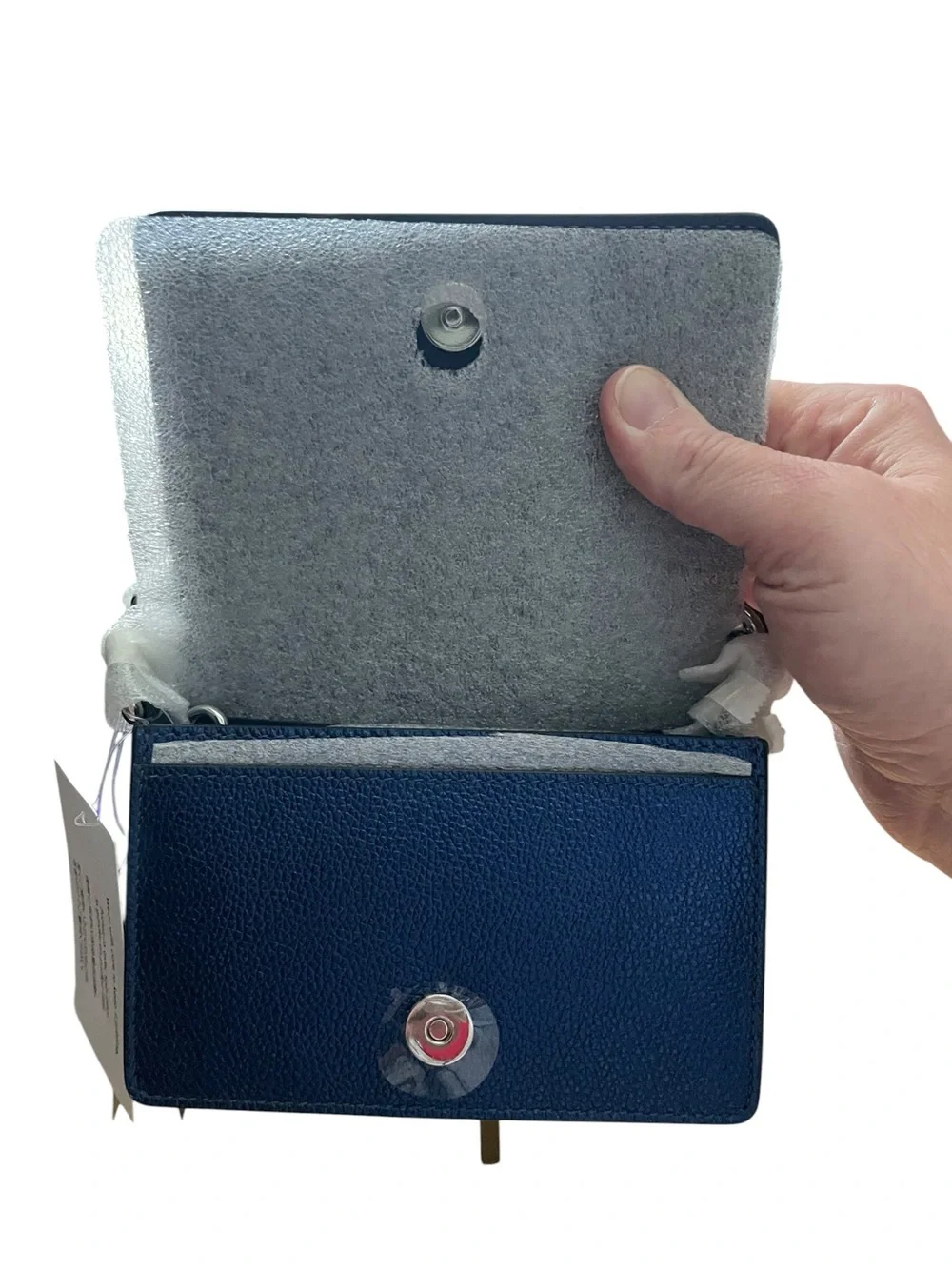 NWT Kate Spade Natasha Metallic Pebbled Leather Card Case Crossbody - Navy